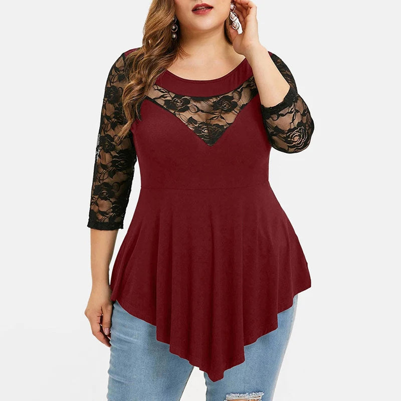 Floral Lace Hollow Out Tunic Blouse