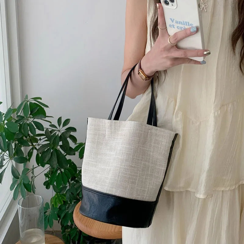 Summer Color Block Canvas Bag